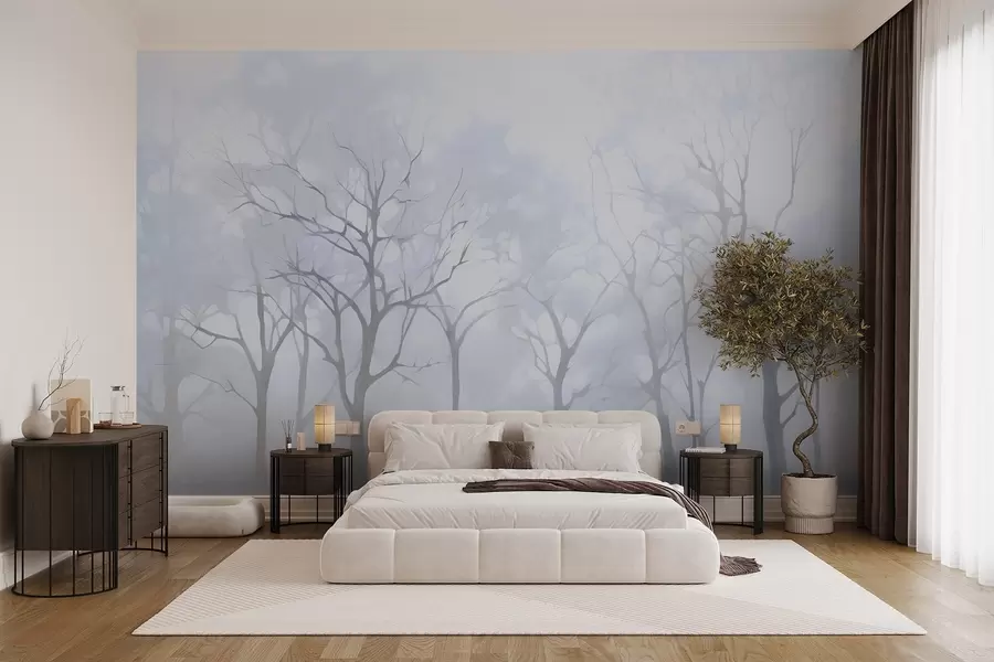 Fototapetes Vienkrāsaini vintage koki miglā w09065v2