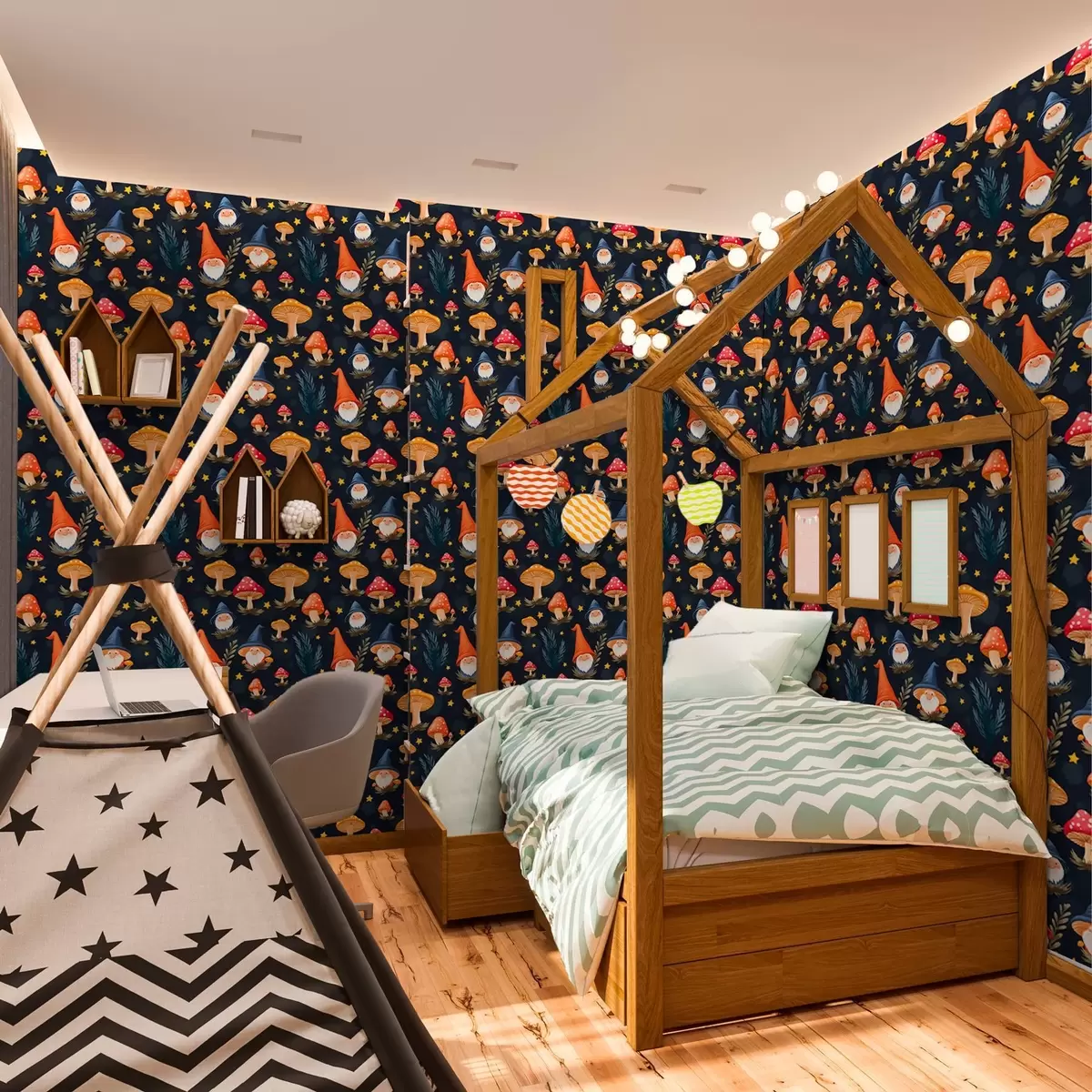 Tapetes Pasaku rūķi un zvaigžņota nakts a00077