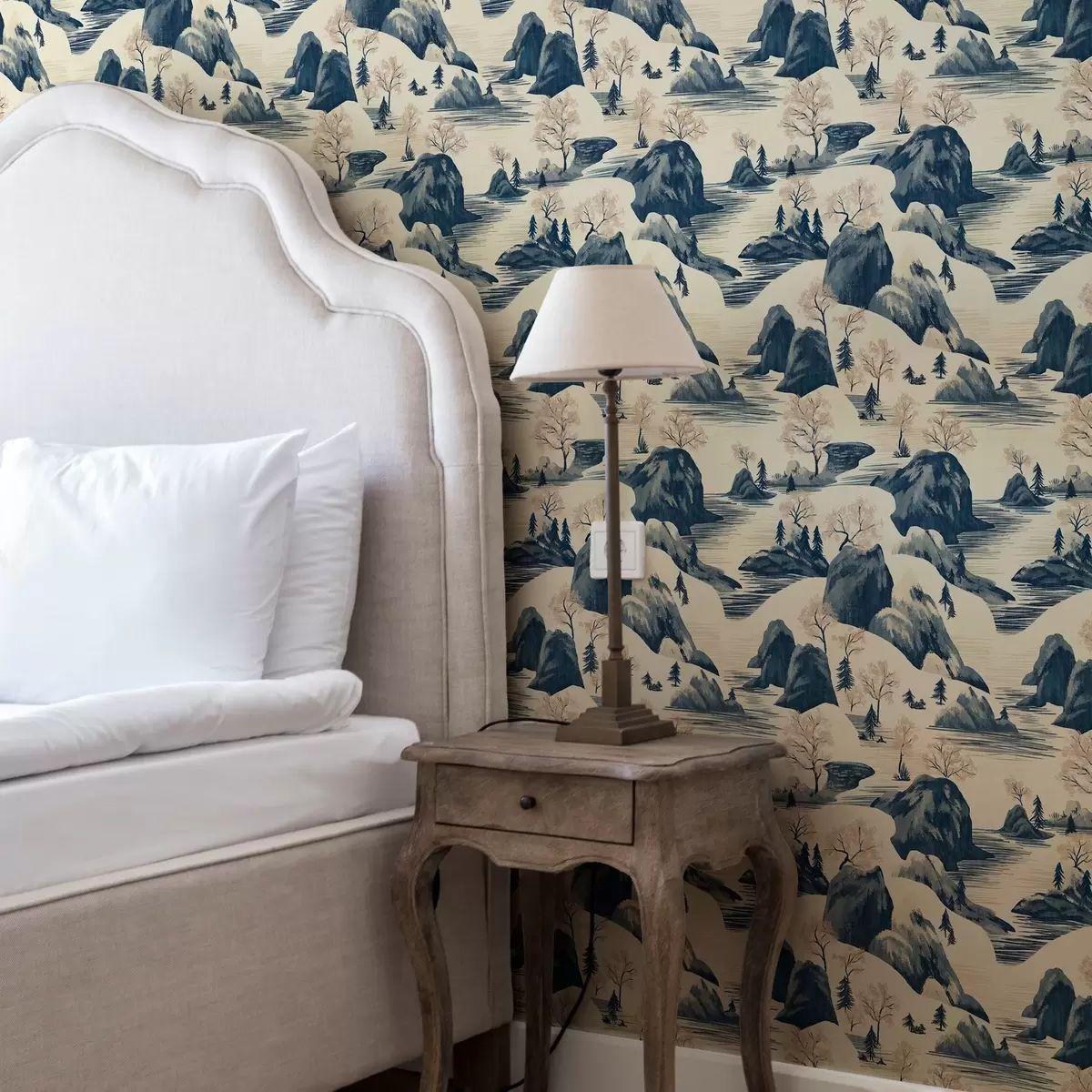 Tapetes Ziemas ainavas ar kalnu upi zilos toņos a00103