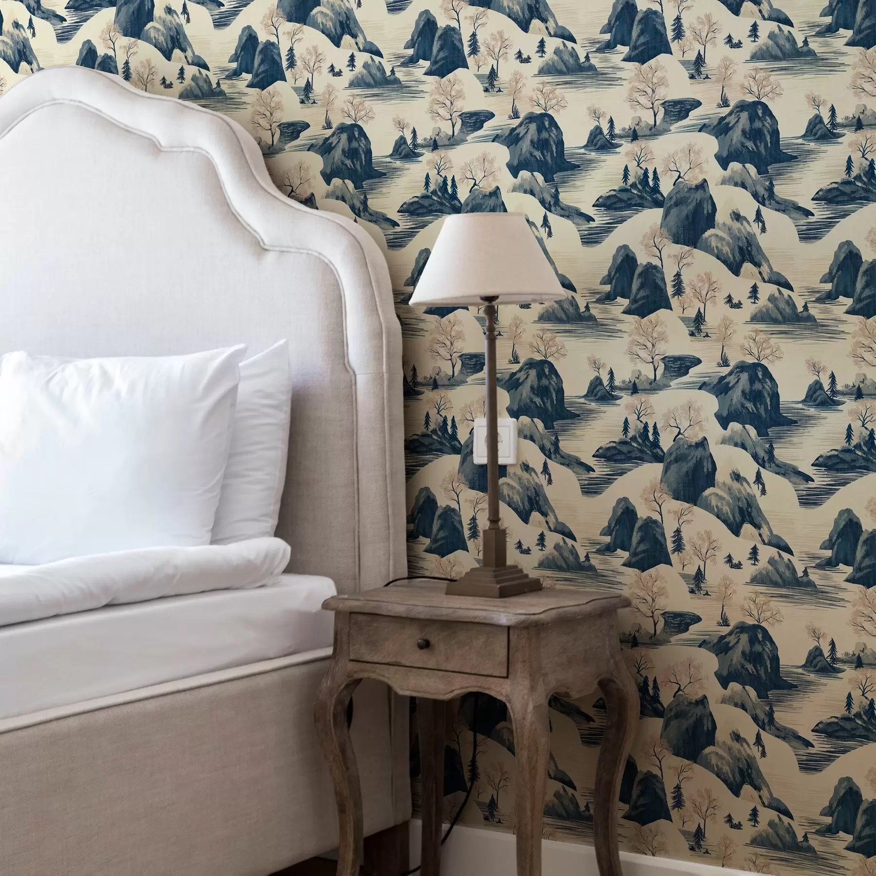 Fototapetes Ziemas ainavas ar kalnu upi zilos toņos a00103