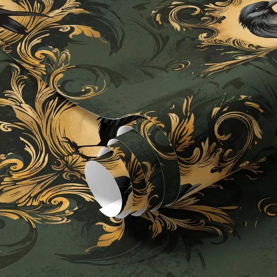 Fototapetes Vārna rāmī uz zaļa fona a00105