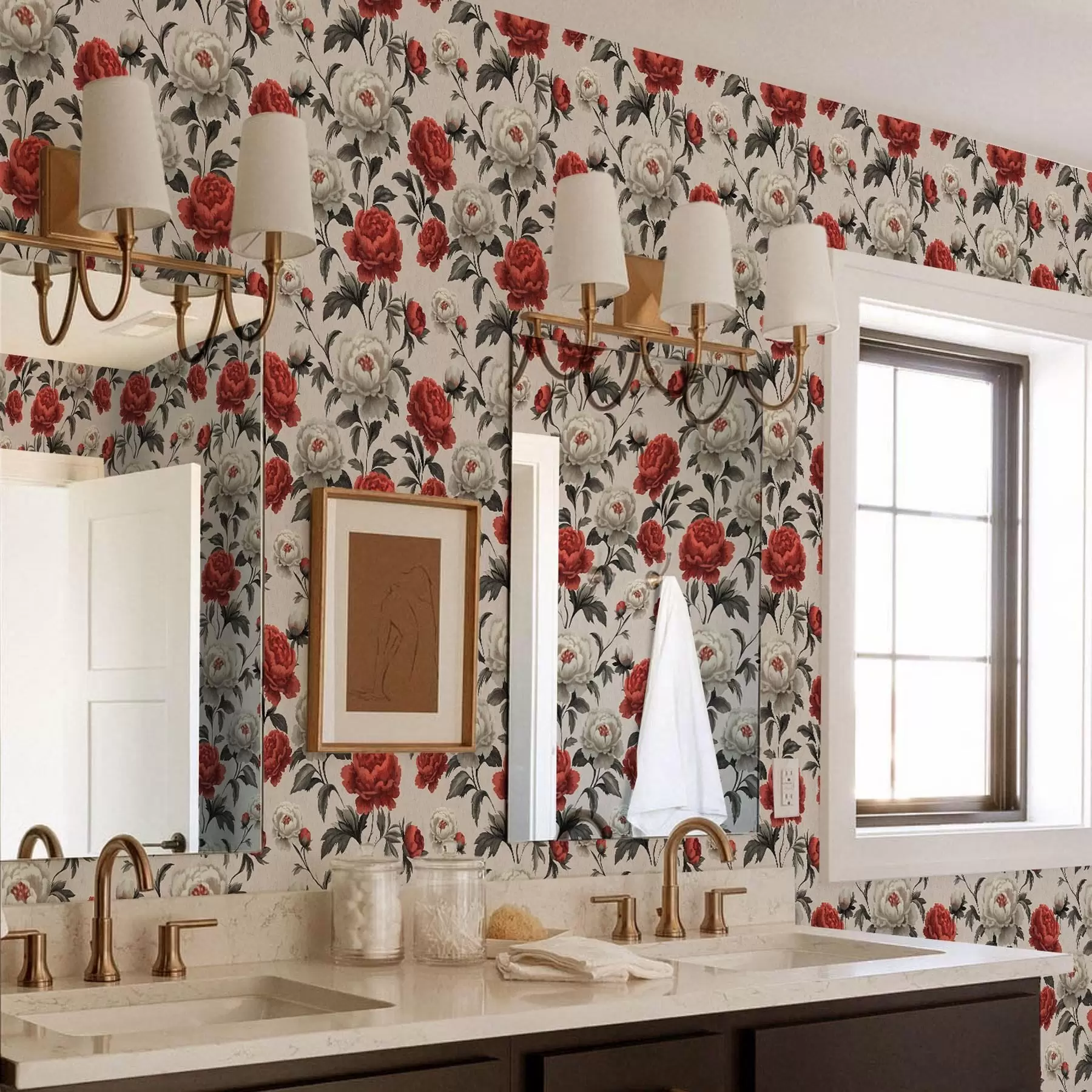 Fototapetes Peonijas retro stilā uz bēša fona a00107