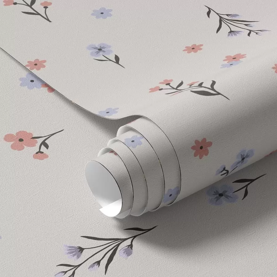 Fototapetes Nelieli ziedi gaiši rozā un zilos toņos uz krēmkrāsas fona a00110