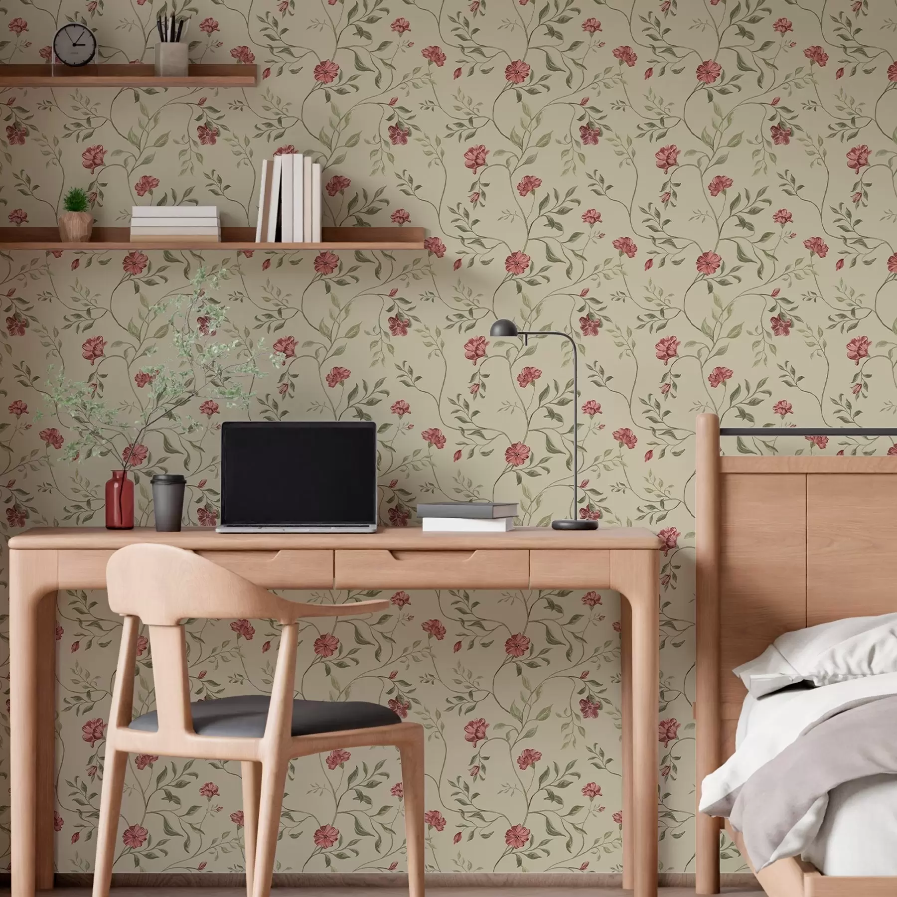 Fototapetes Ziedi un sarkani pumpuri uz gaiša fona a00114