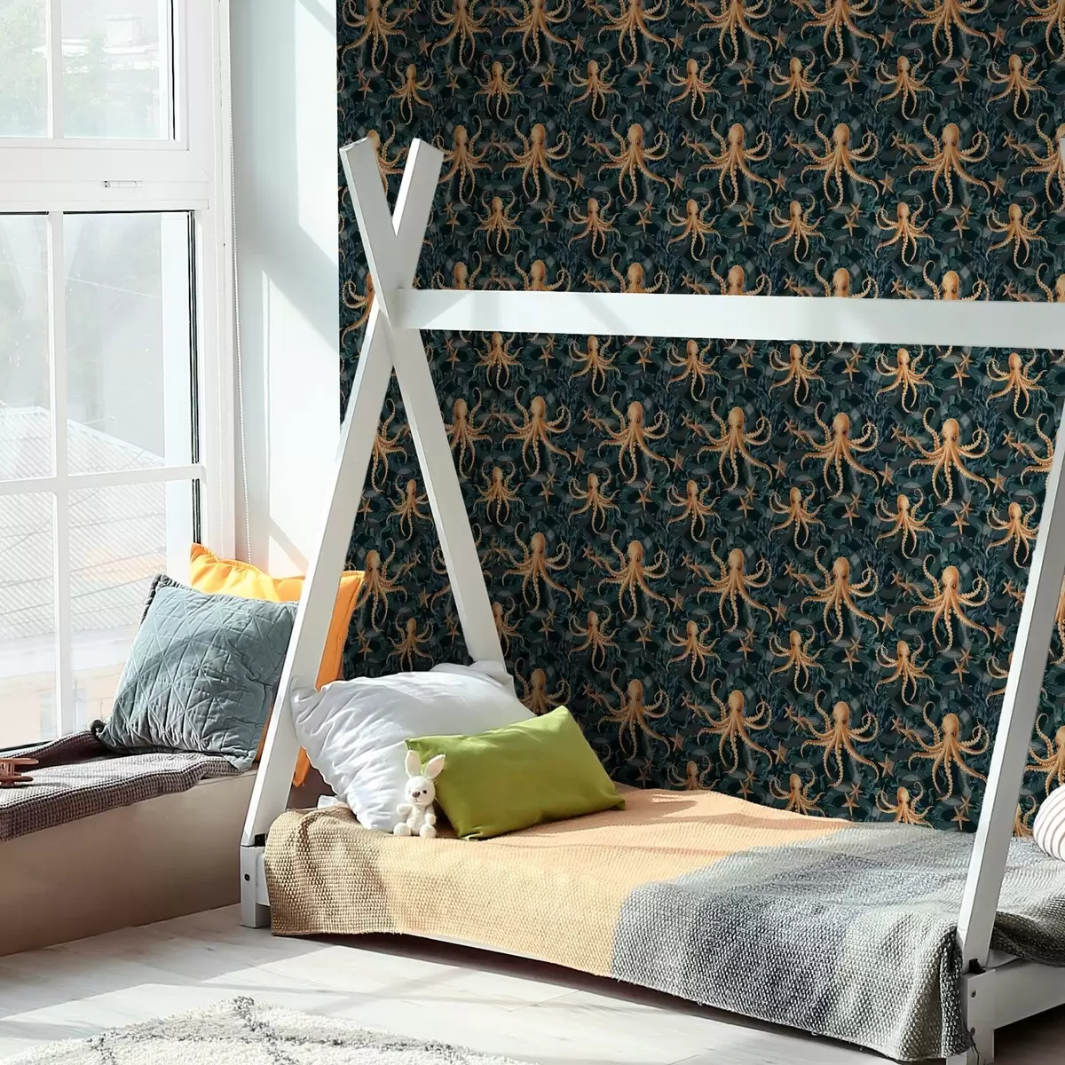 Tapetes Astoņkāji uz tumši zila fona a00120v1