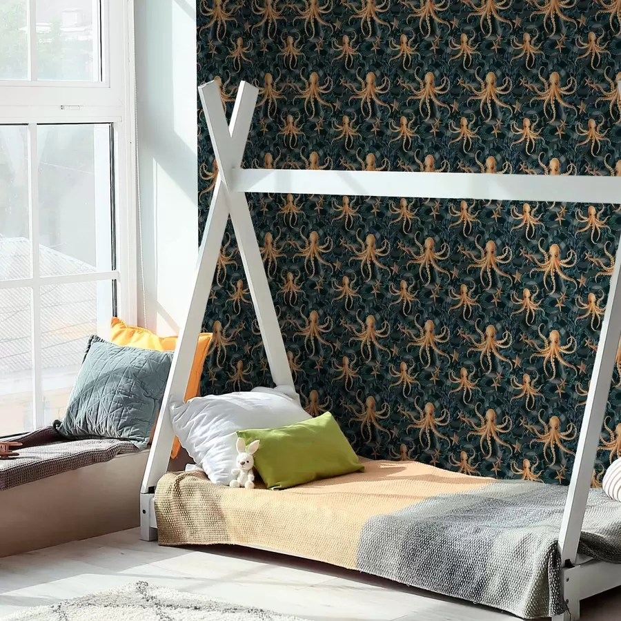 Fototapetes Astoņkāji uz tumši zila fona a00120v1