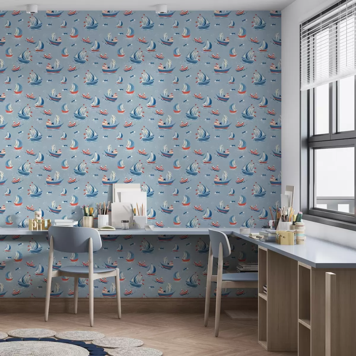 Tapetes Kuģi uz zila fona a00126