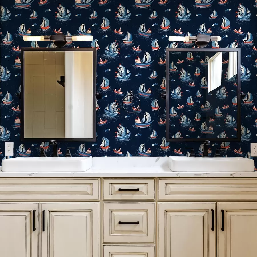 Fototapetes Kuģi uz zila fona a00126v1