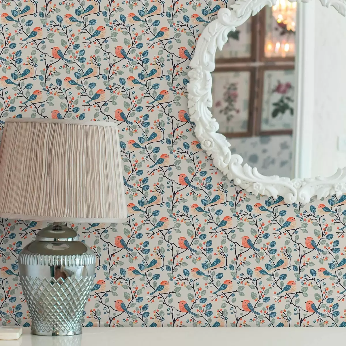 Tapetes Putni uz zariem un ogas siltās krāsās a00128v1