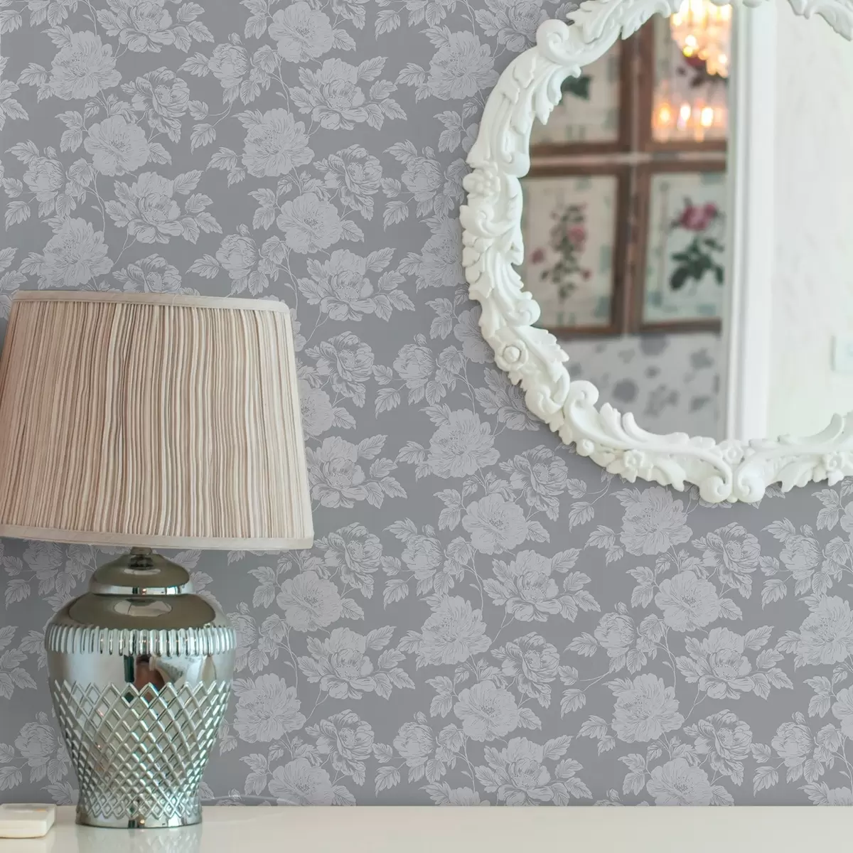 Tapetes Gaismas ziedi uz pelēka fona a00129v1