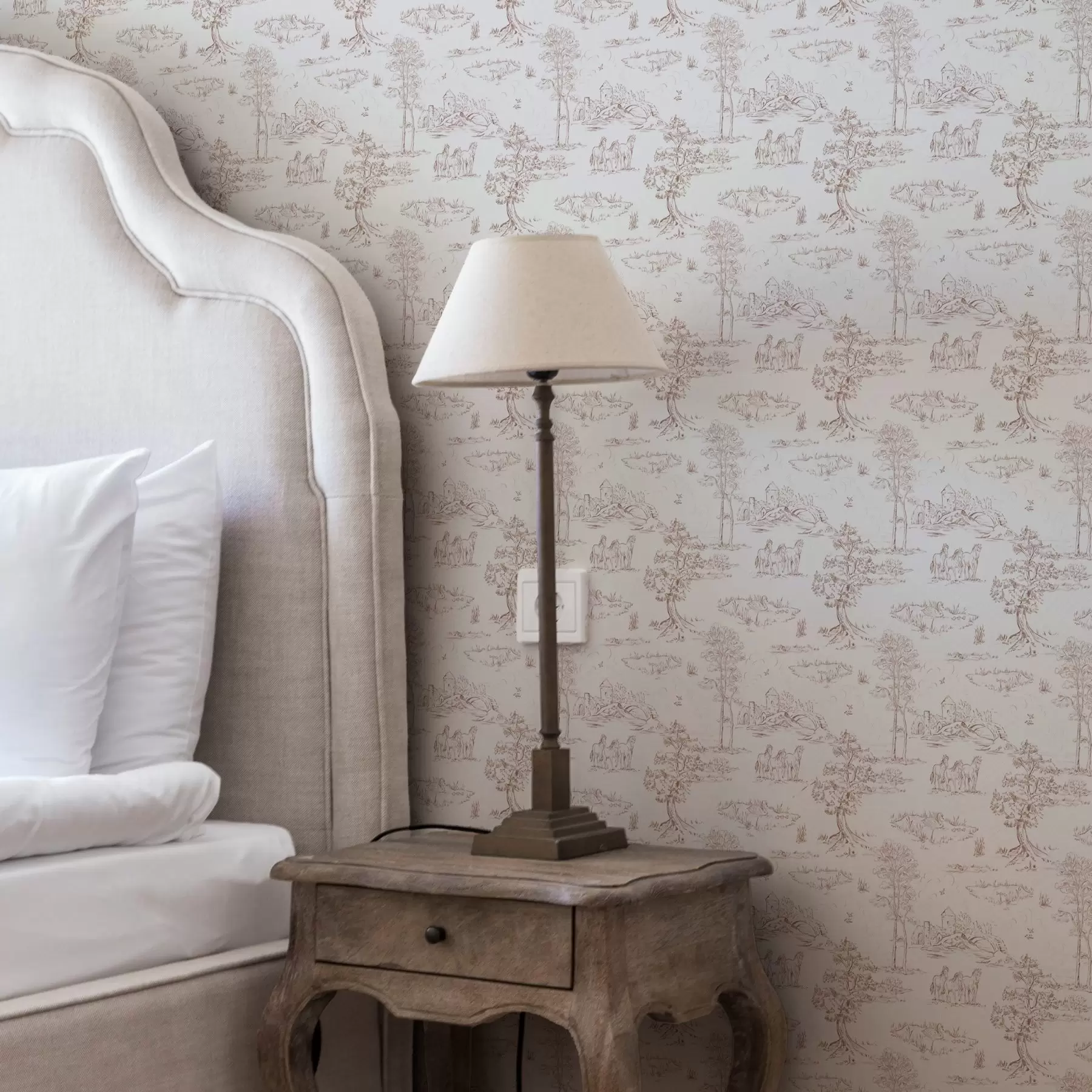 Fototapetes Lauku ainava ar pili un zirgiem a00133