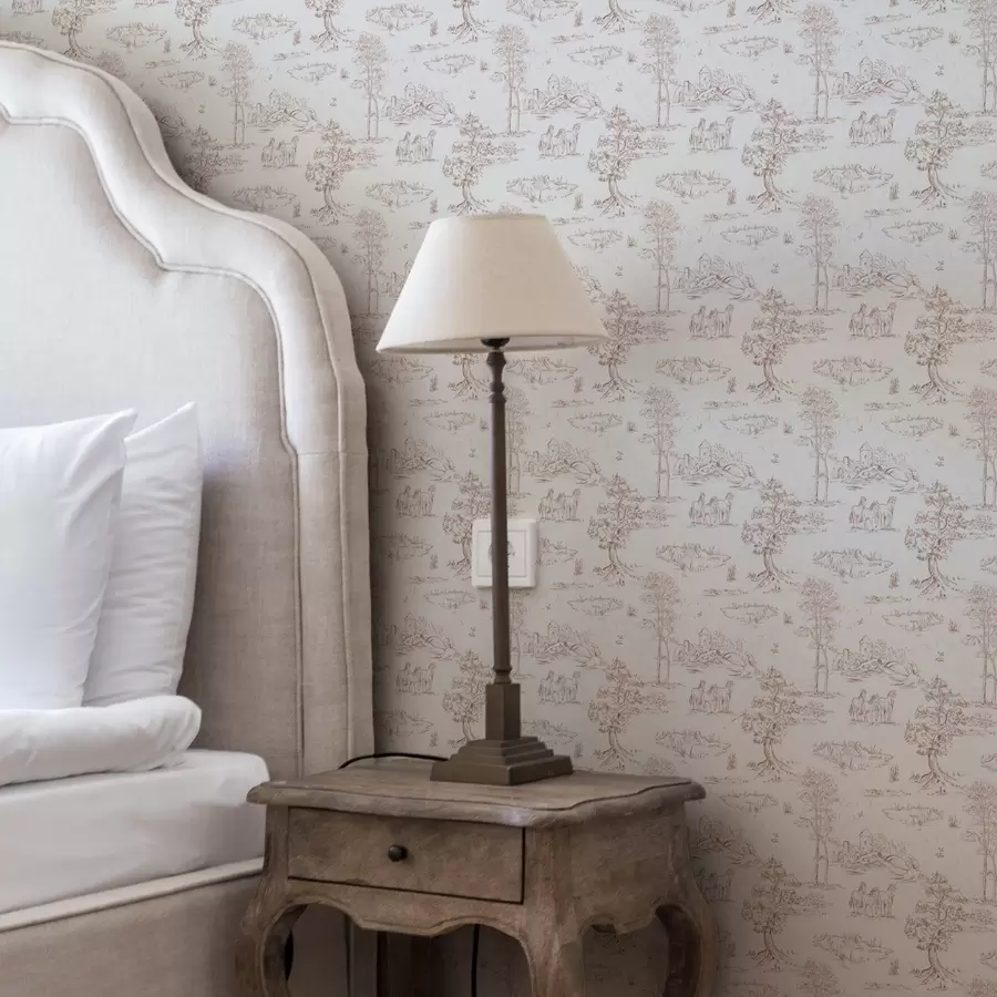 Fototapetes Lauku ainava ar pili un zirgiem a00133