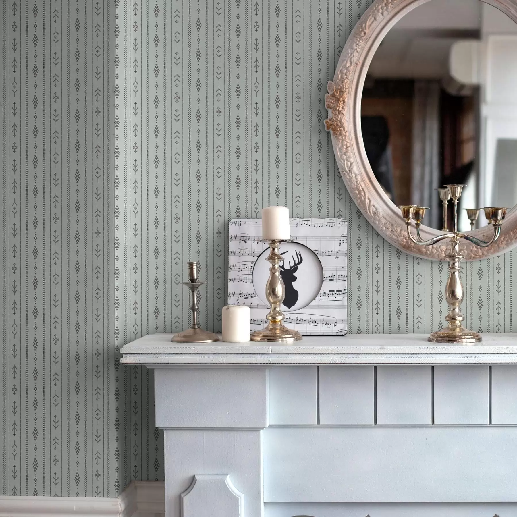 Fototapetes Etniskie motīvi ar rakstiem pelēkā un piparmētru krāsā a00138