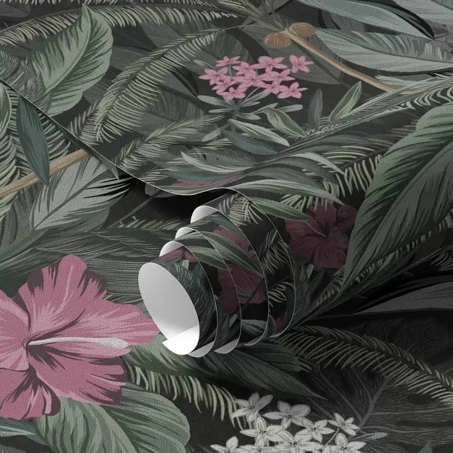 Fototapetes Tropu lapas un putns uz tumša fona a00140