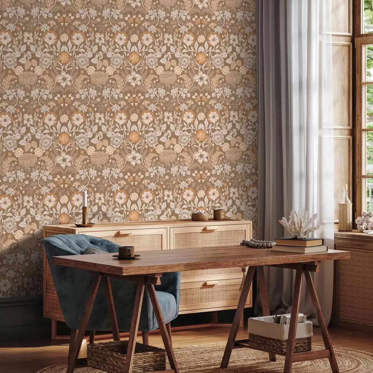 Tapetes Terakotas ziedu kompozīcija ar ornamentu a00145v1