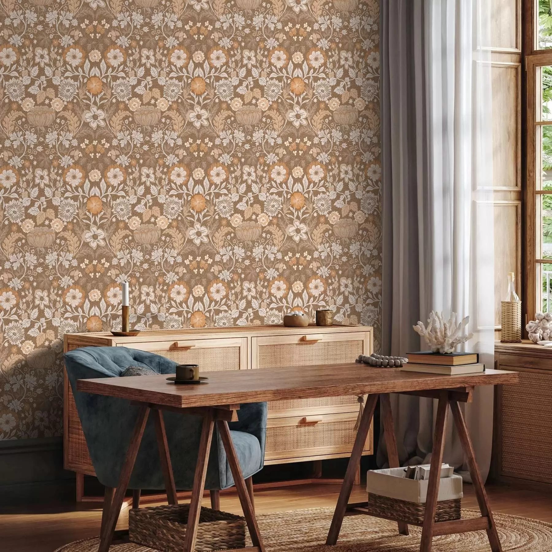 Fototapetes Terakotas ziedu kompozīcija ar ornamentu a00145v1