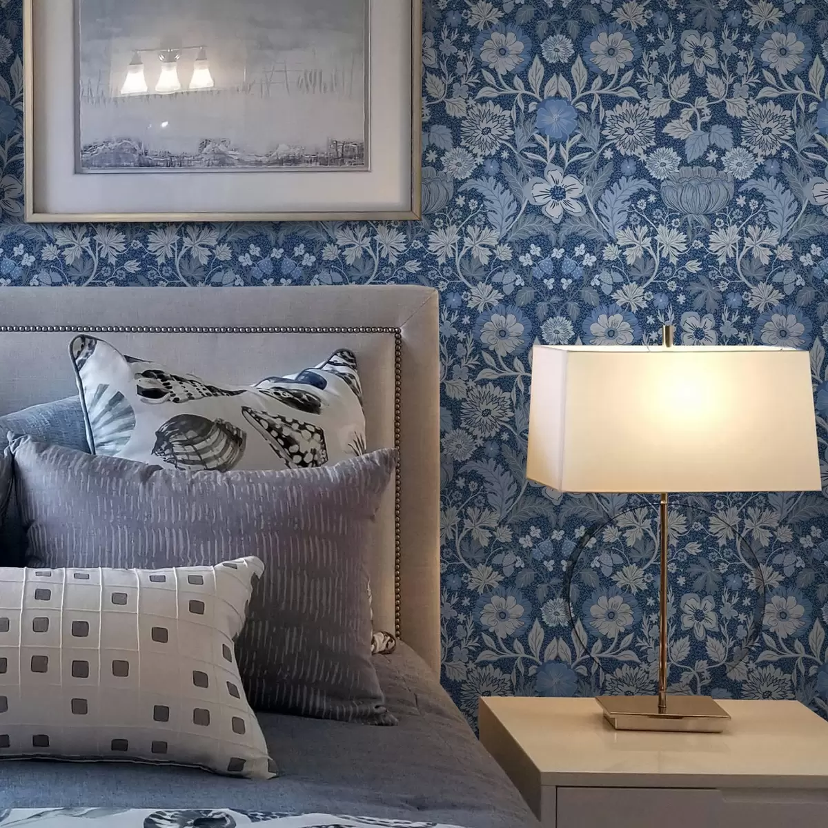 Tapetes Zila botāniskā apdruka vintage stilā a00145v2