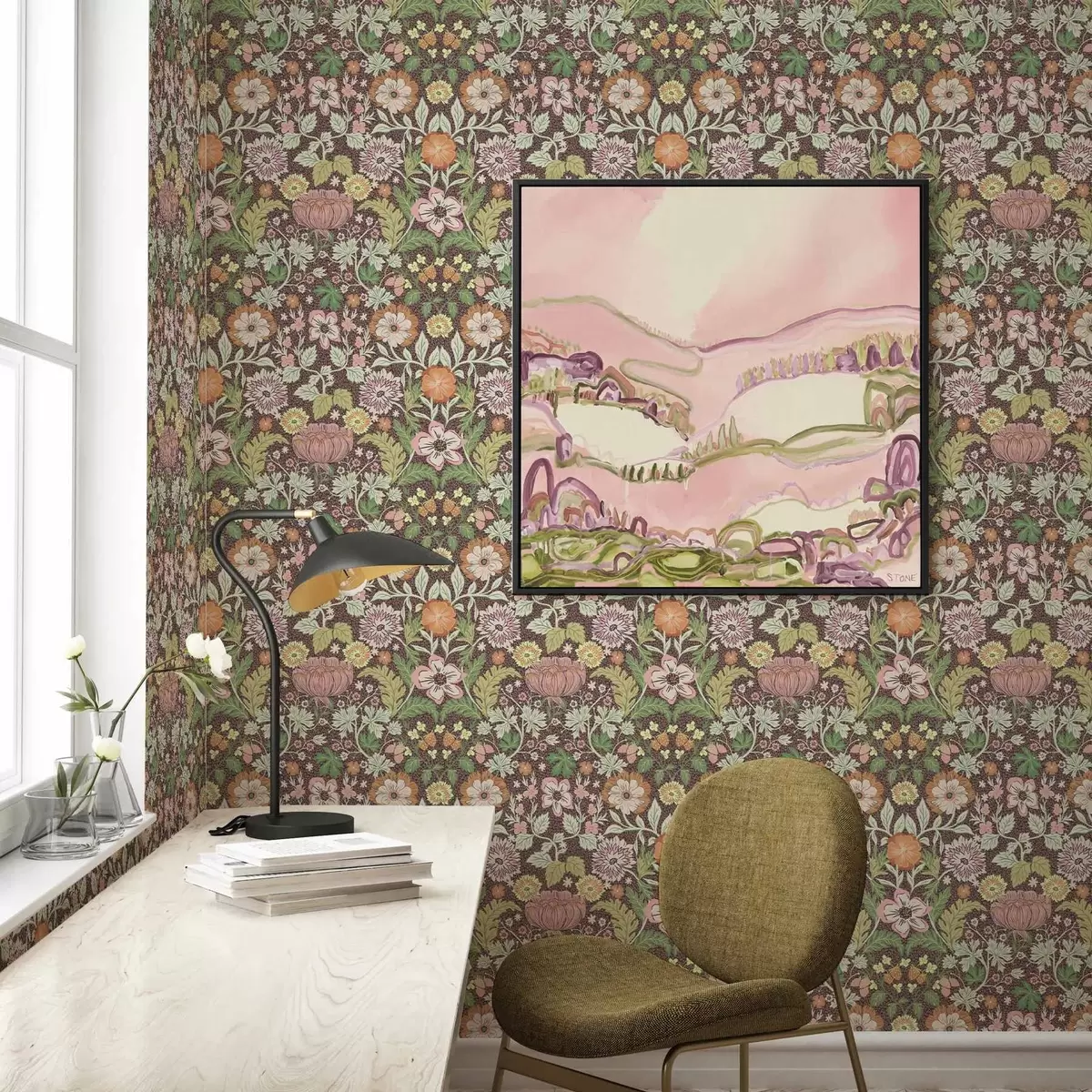 Tapetes Krāsains raksts ar zaļumiem un ziediem a00145v3