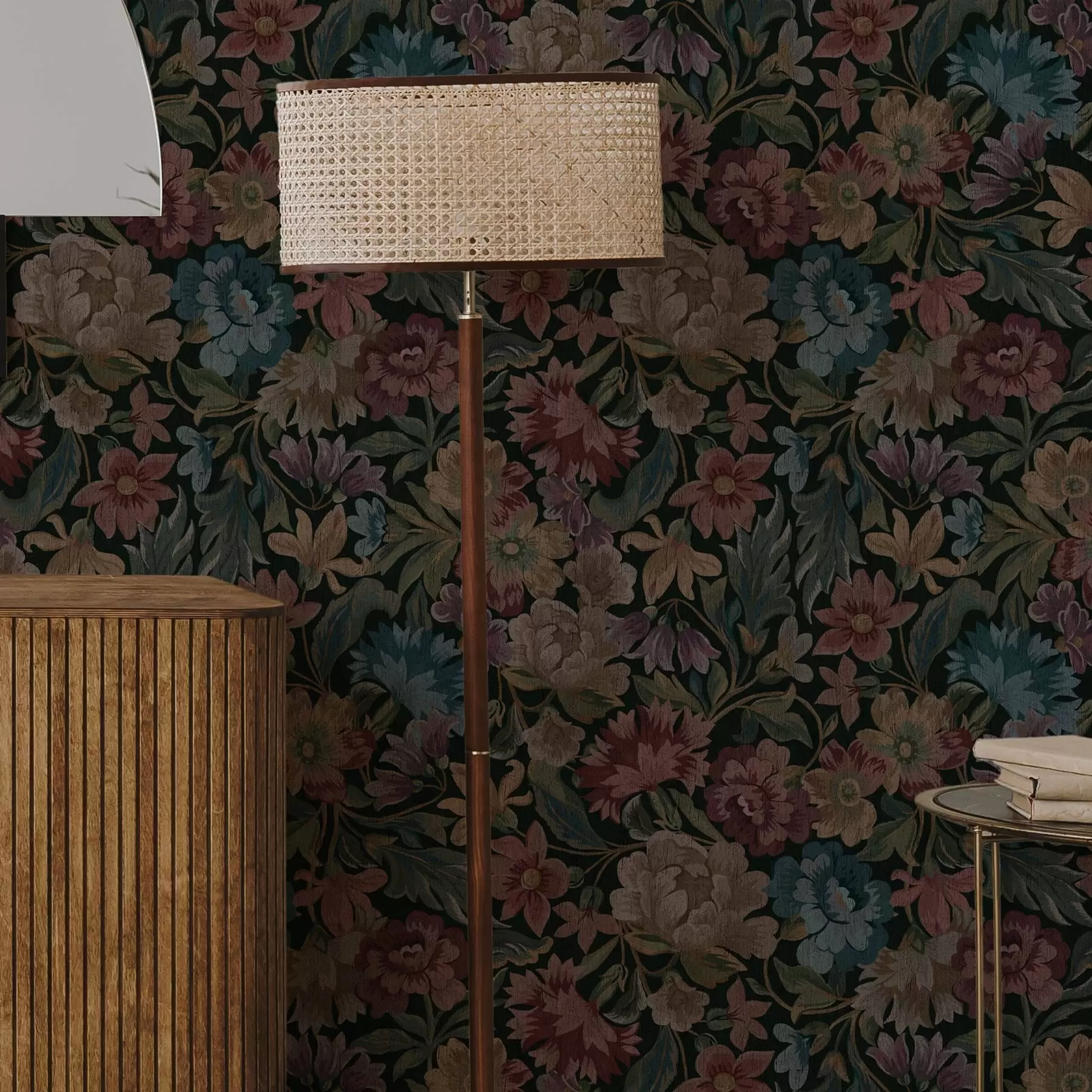 Fototapetes Gobelēna tekstūra ar krāsainiem ziediem a00146