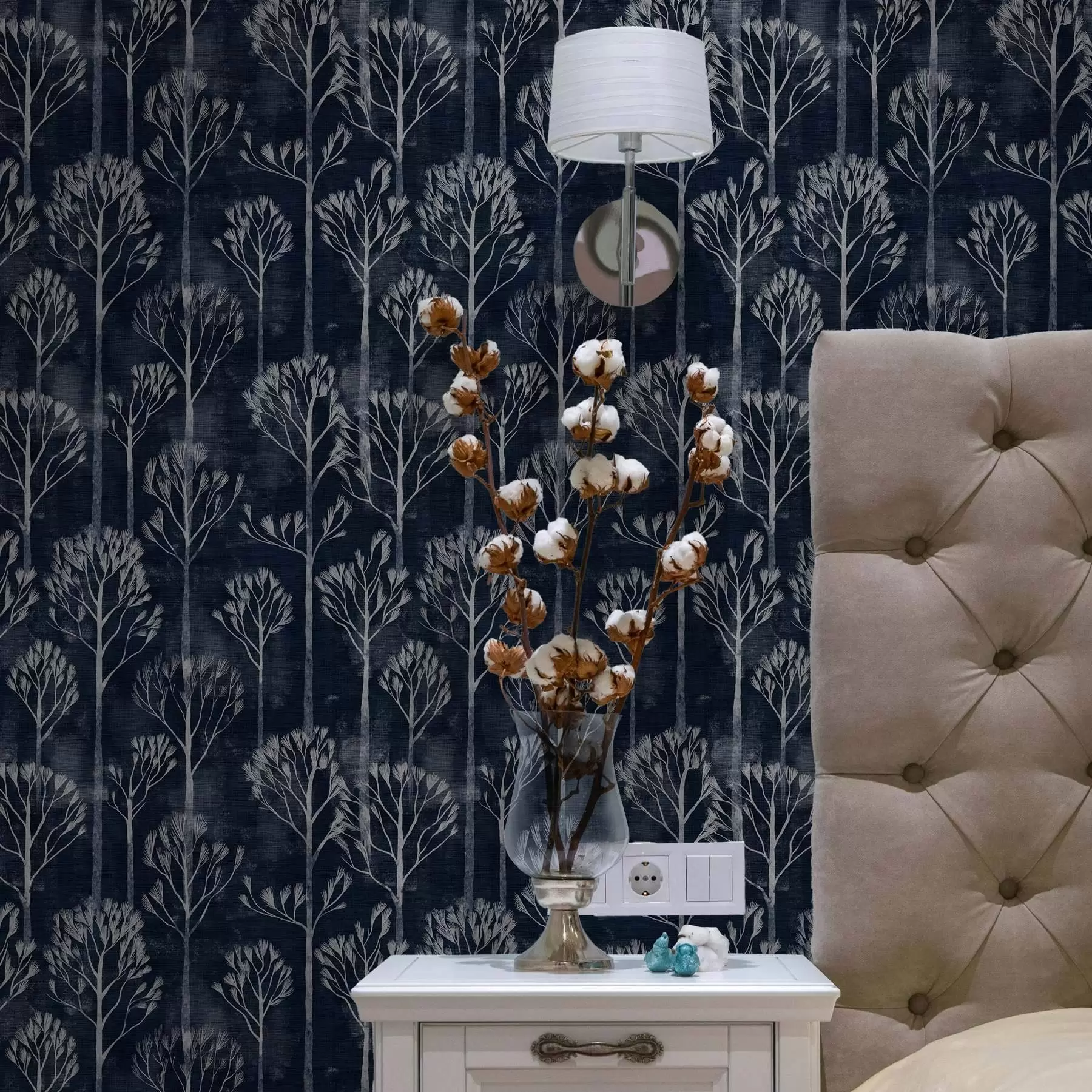 Fototapetes Botānika ar baltiem kokiem skandināvu stilā a00148