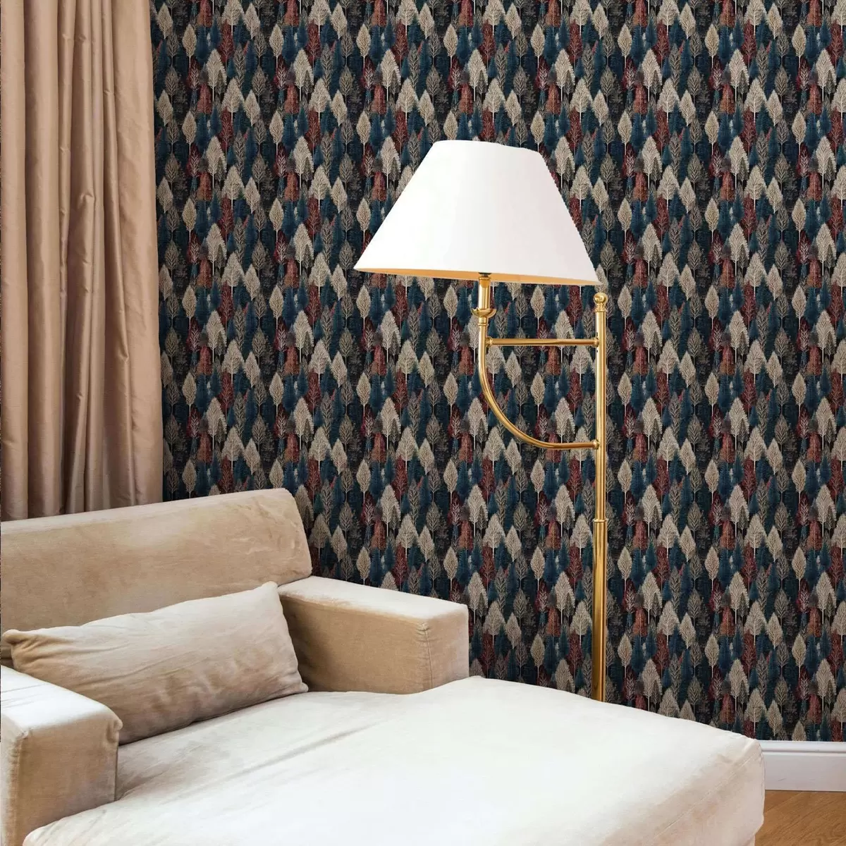 Tapetes Abstraktais mežs ar kokiem uz tumši zila fona a00150