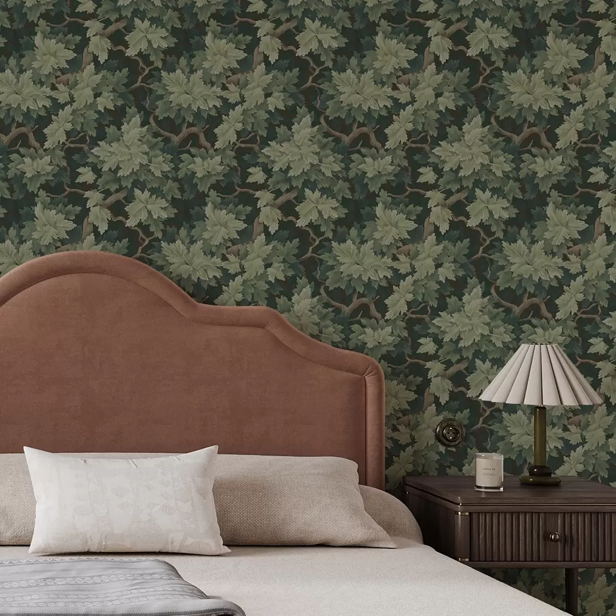 Tapetes Ozola lapas uz zaļa fona a00151