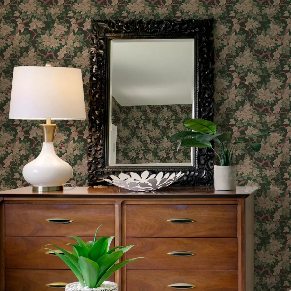 Tapetes Lapas siltā paletē uz tumša fona a00151v1