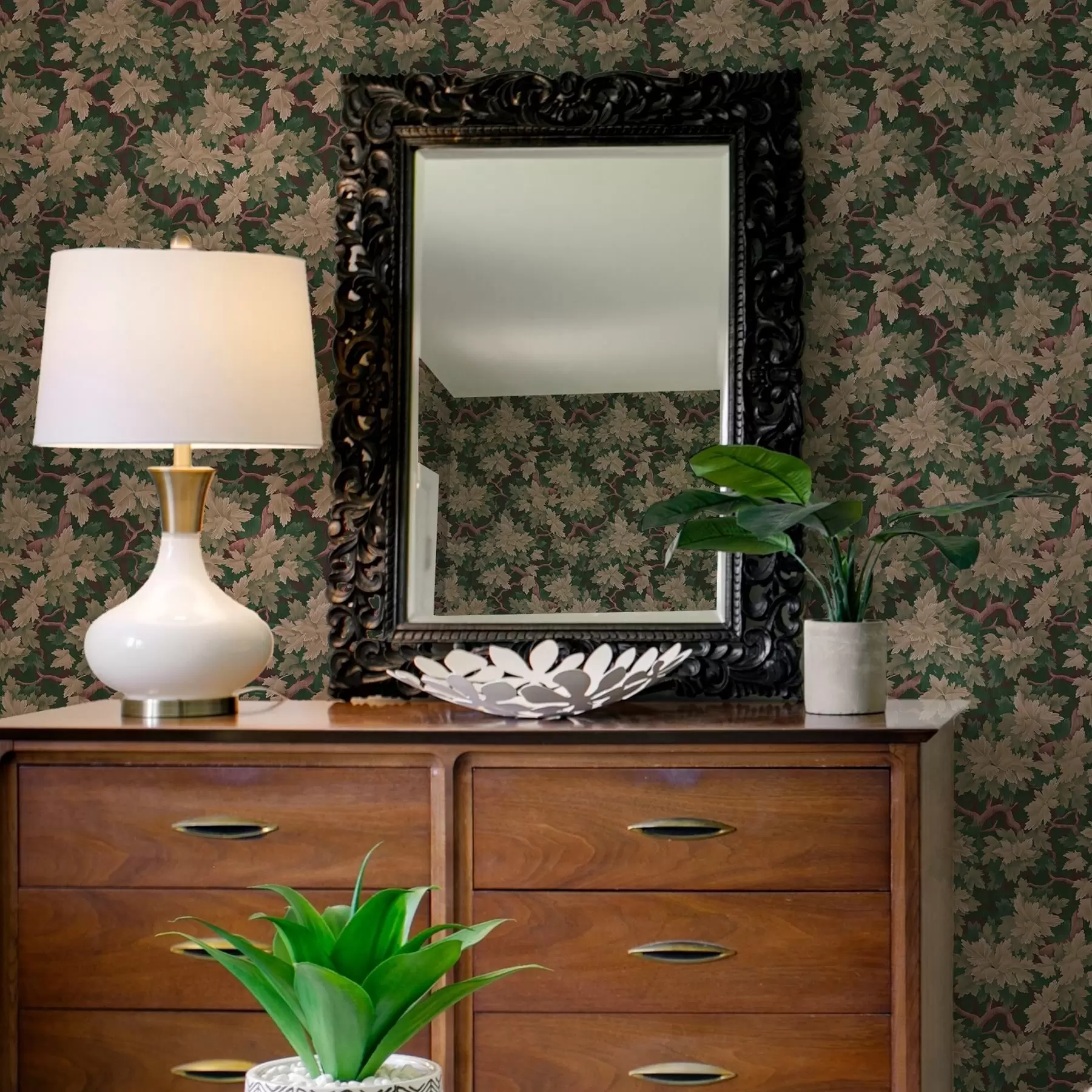 Fototapetes Lapas siltā paletē uz tumša fona a00151v1