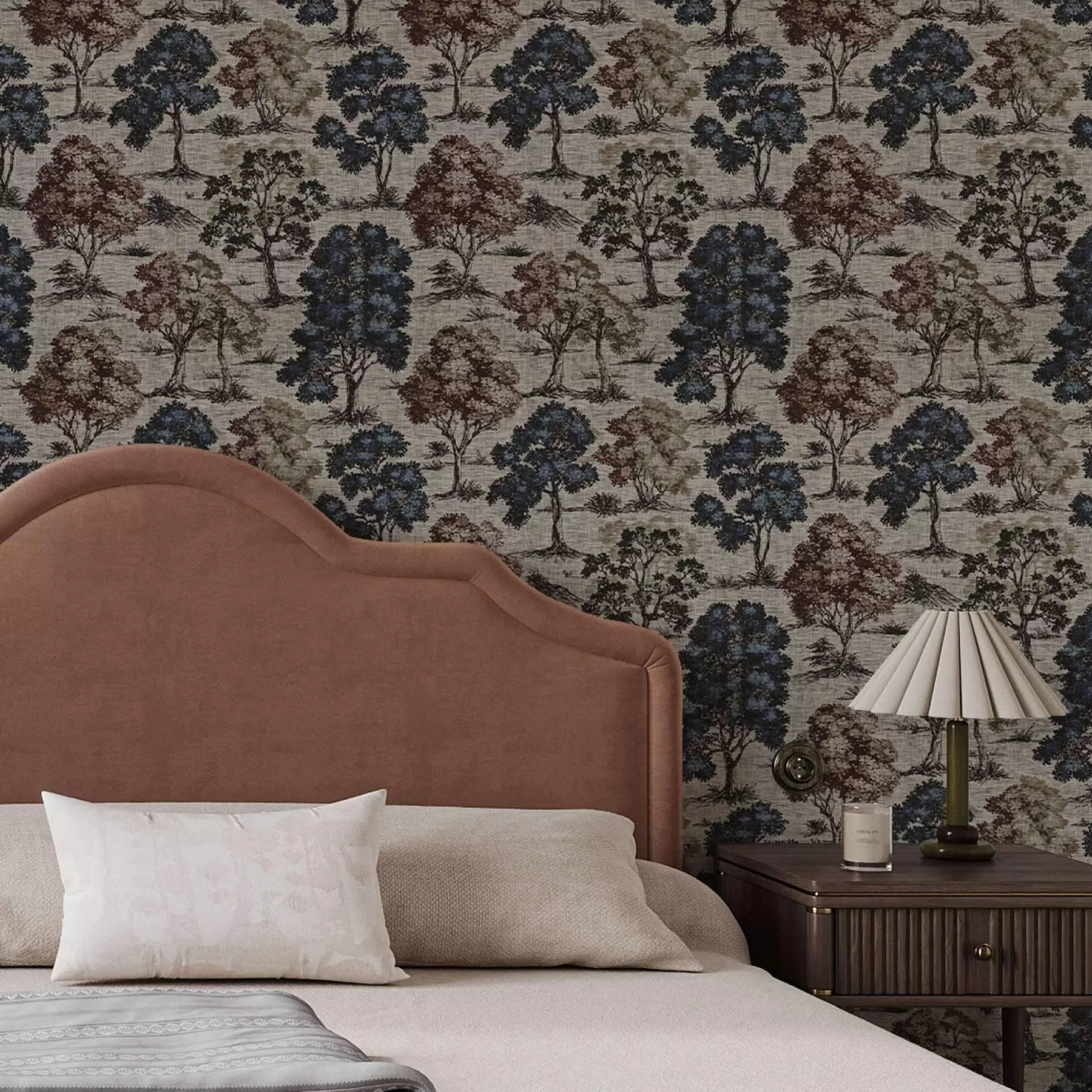 Fototapetes Grafika ar kokiem uz gaiša lina fona a00152