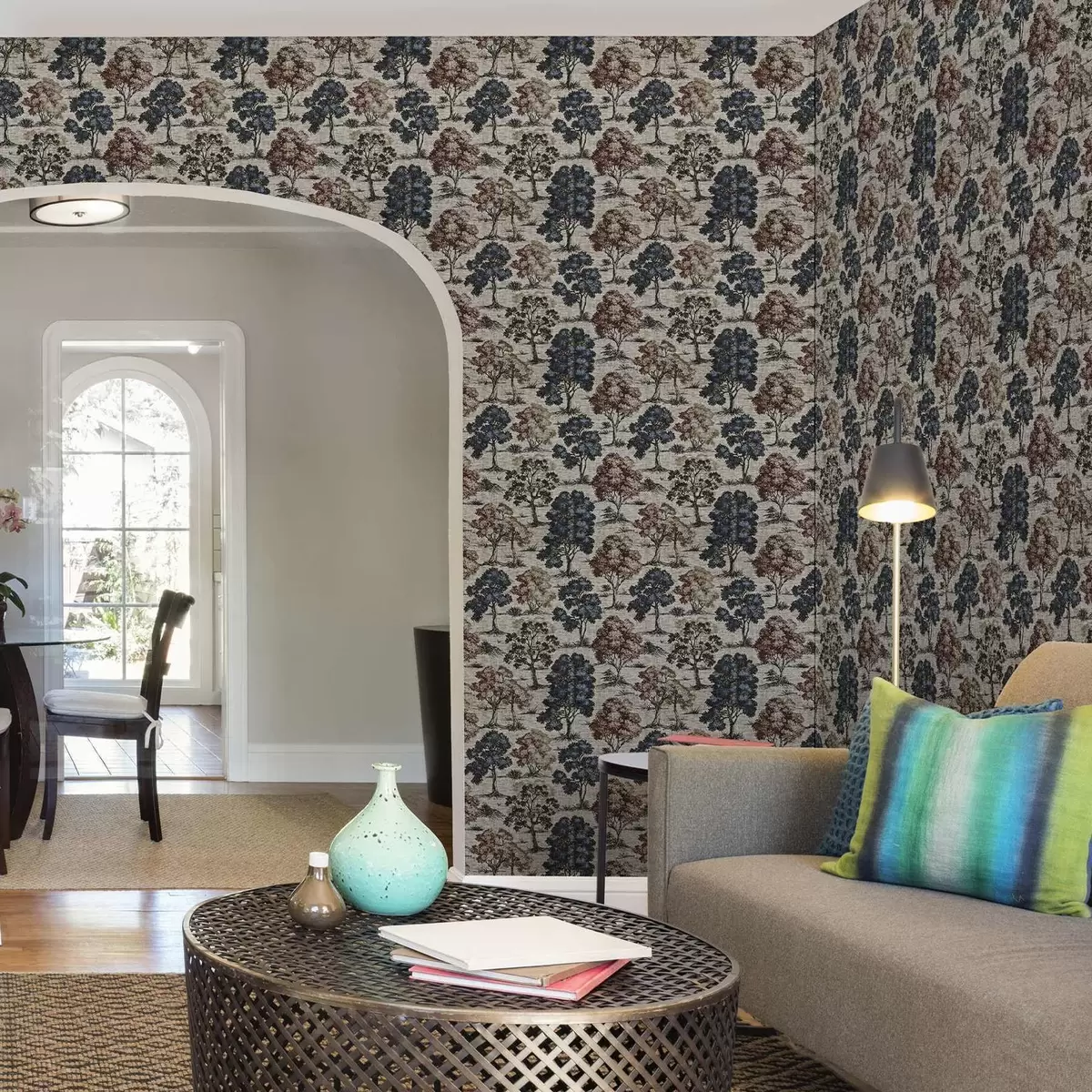 Tapetes Grafika ar kokiem uz gaiša lina fona a00152