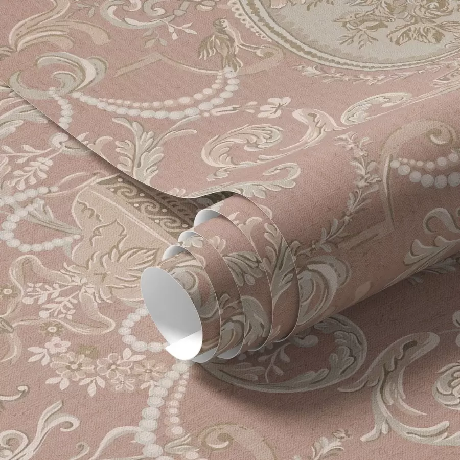 Fototapetes Baroka ornaments ar ziediem uz rozā fona a00160