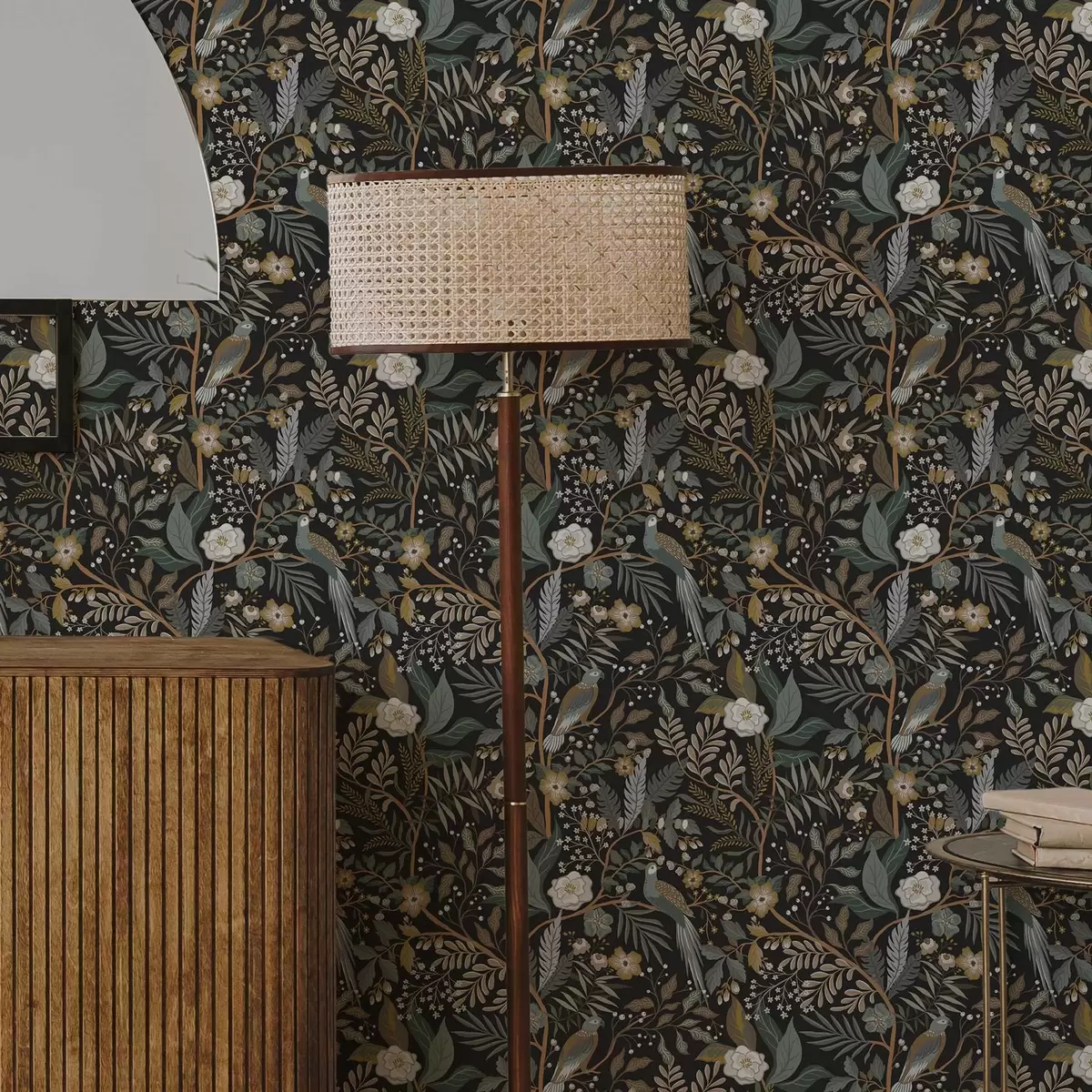 Tapetes Putni starp zariem uz tumša fona a00161