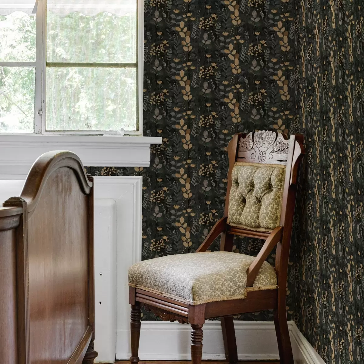 Tapetes Ziedu raksts pelēkos un dzeltenos toņos a00163