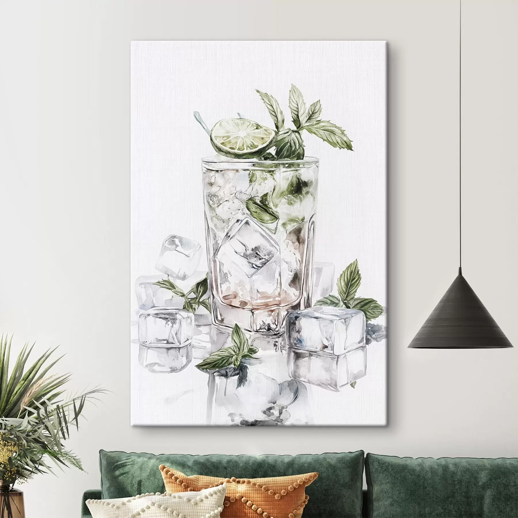 Fototapetes Mojito kokteilis, akvareļu stila dzērieni, piparmētra s44302