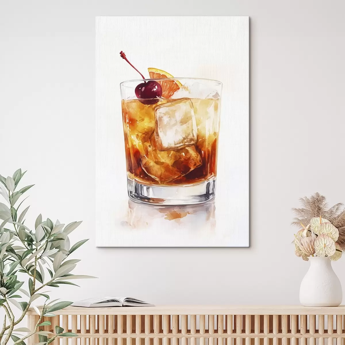 Glezna Apelsīnu kokteilis ar ledu un ķiršiem, akvareļu stilā s44303