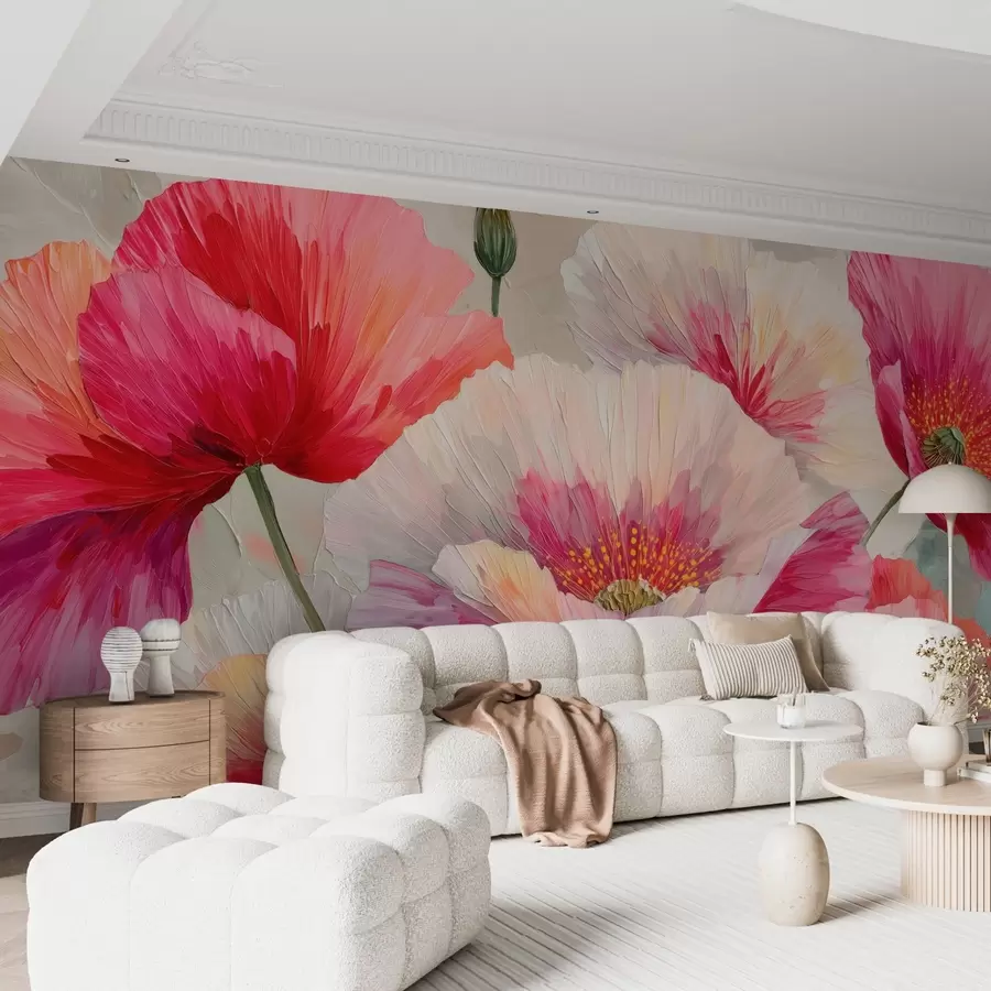 Glezna Baltās un sarkanās magones eļļas glezniecības stilā ar drosmīgiem triepieniem ar otu w09097