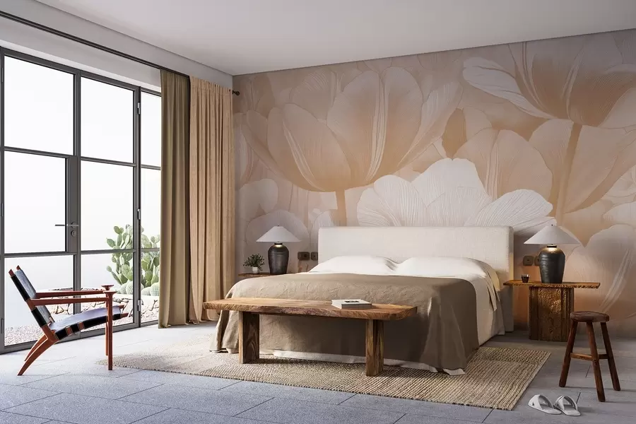 Fototapetes Bēšas magones gaišos toņos w09099