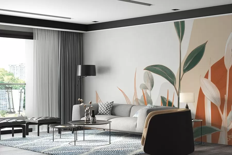 Fototapetes Lapas smilškrāsas un zaļos toņos w09101