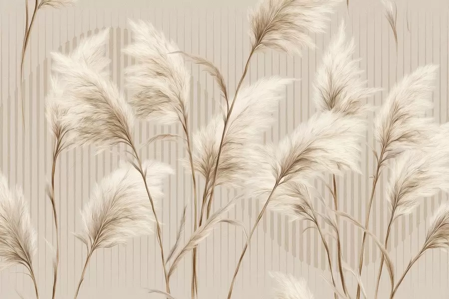 Fototapetes Pampasa zāle uz bēša toņu līniju fona w09104