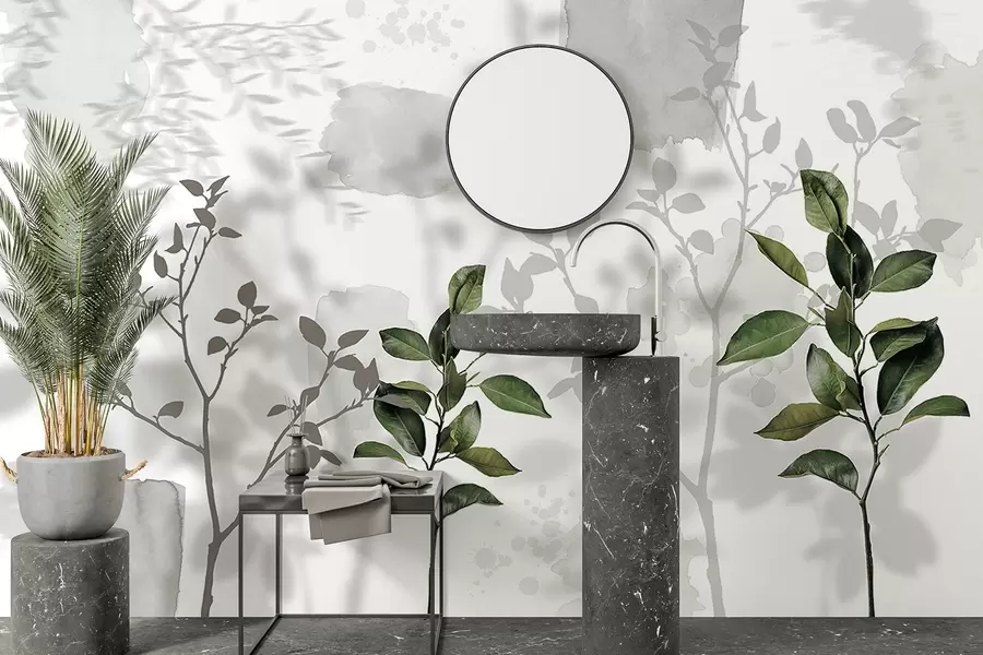 Fototapetes Citronkoka lapas, koku zaru ēnas, daba, akvarelis, zaļš w03910v1