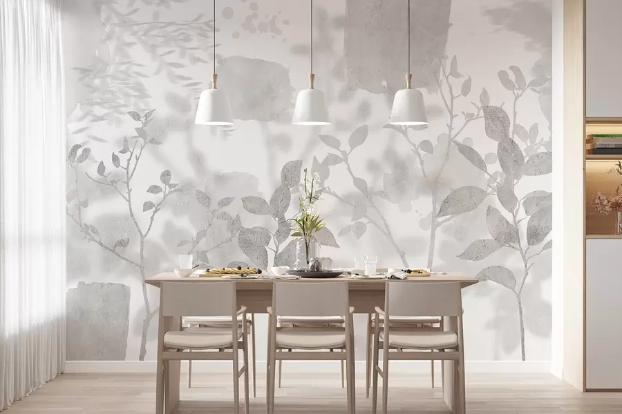 Fototapetes Koku silueti, zari, daba, akvarelis, pelēkas krāsas w03911