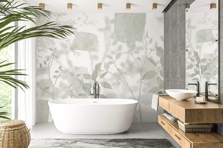 Fototapetes Koku silueti, zari, daba, akvarelis, zaļas krāsas w03911v1