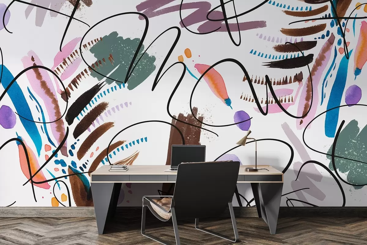 Fototapetes Tintes burti, kaligrāfija, otas triepieni, spilgtas krāsas, abstrakcija w03912