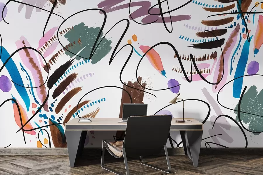 Fototapetes Tintes burti, kaligrāfija, otas triepieni, spilgtas krāsas, abstrakcija w03912