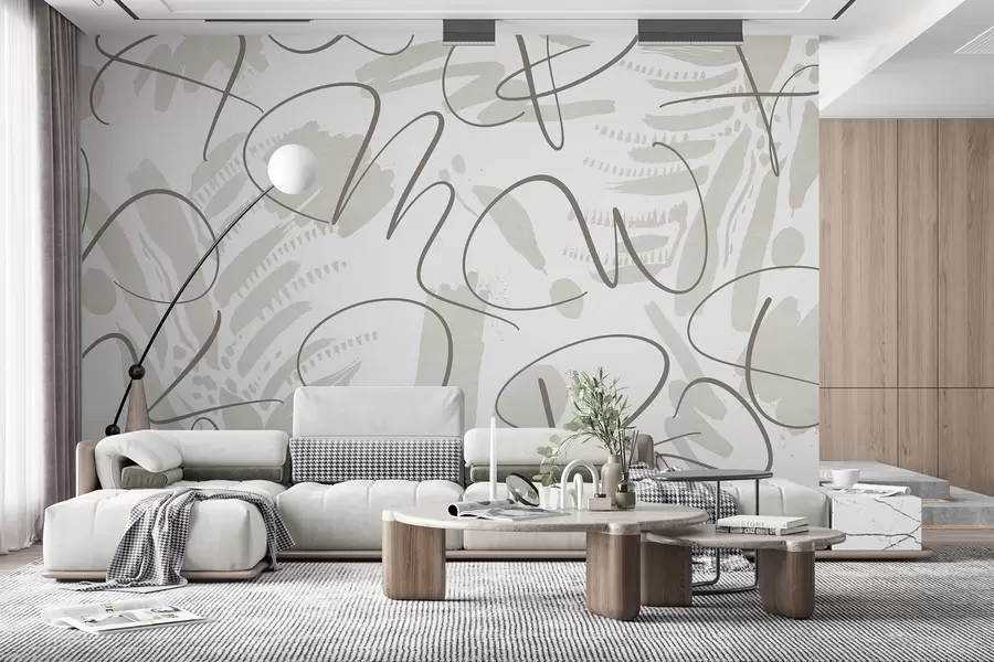 Fototapetes Kaligrāfiska abstrakcija ar burtiem, otas triepieniem, smilškrāsas krāsa w03913