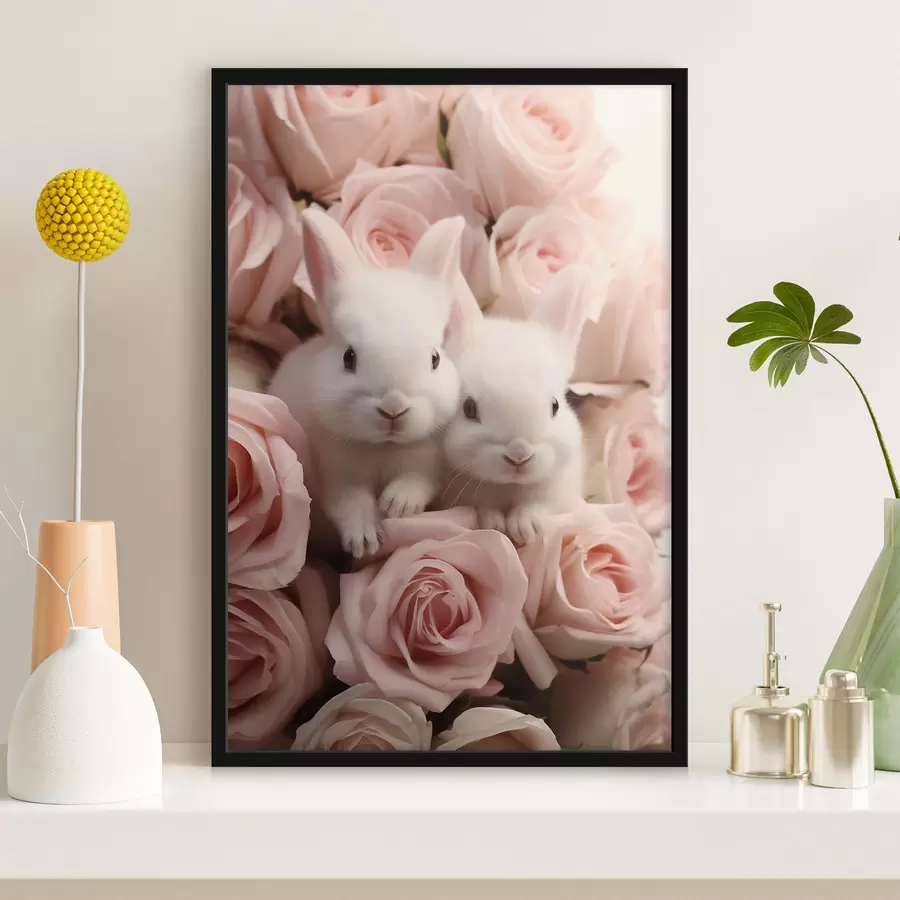 Fototapetes Divi balti truši maigos rožu ziedos f44380