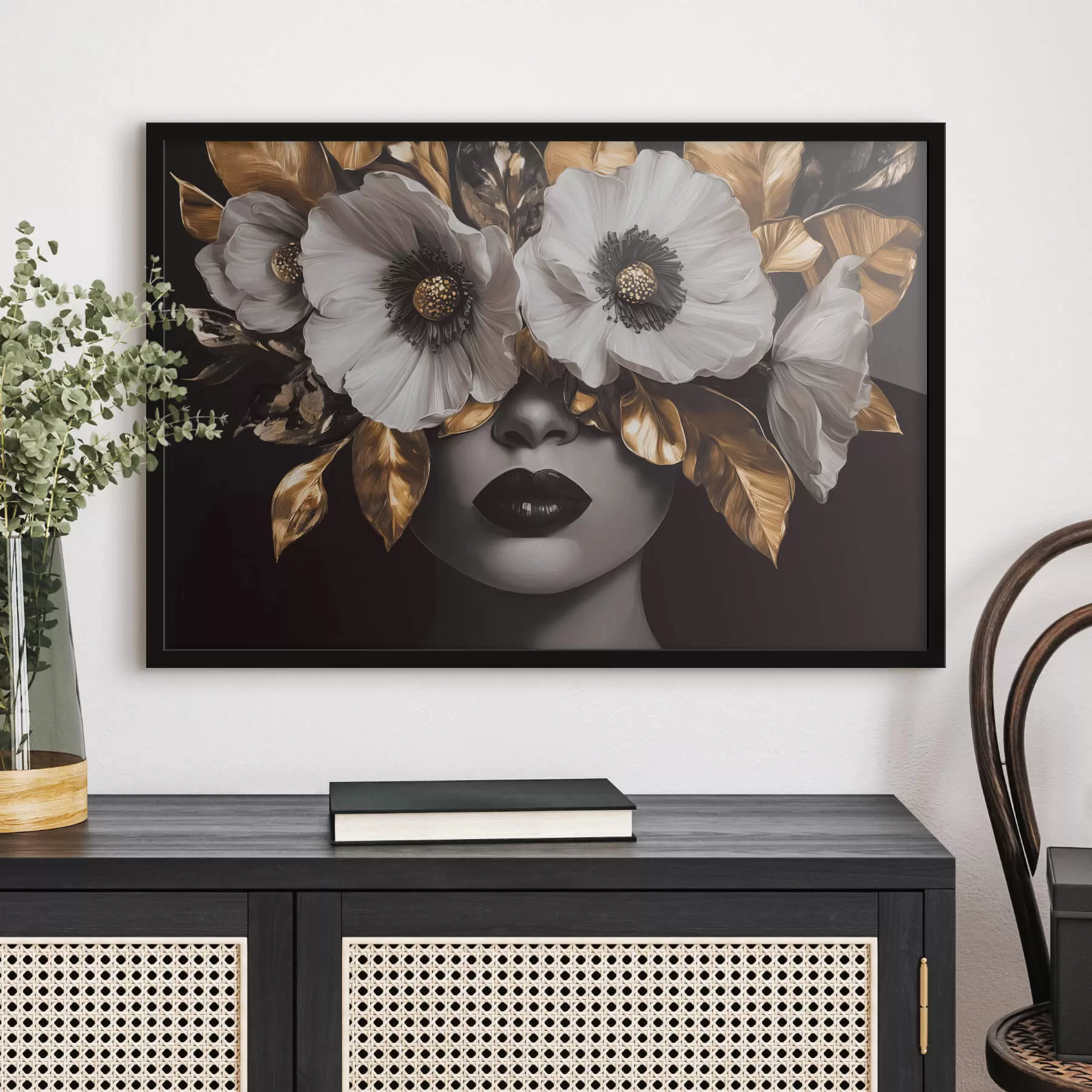 Glezna Daļēji abstrakts sievietes portrets ar ziediem f44365