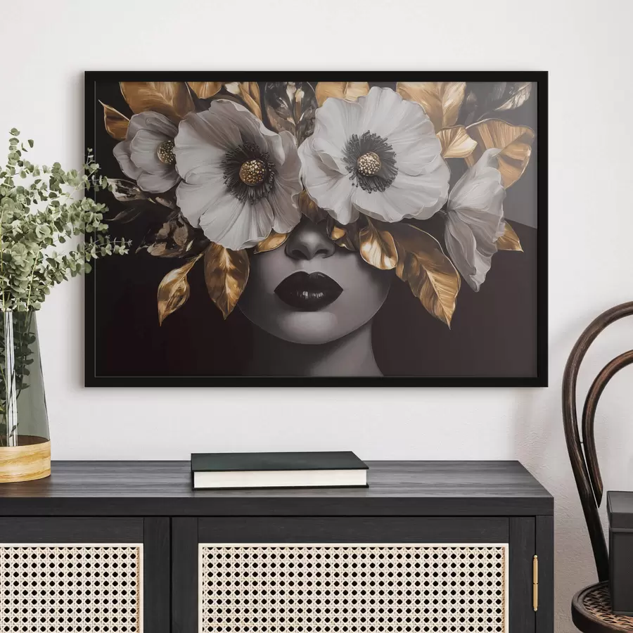 Fototapetes Daļēji abstrakts sievietes portrets ar ziediem f44365