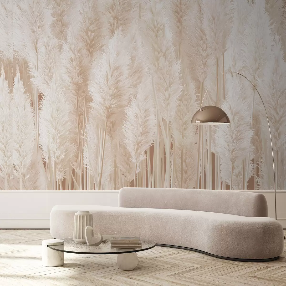 Fototapetes Pampasa zāle bēšos toņos w09126