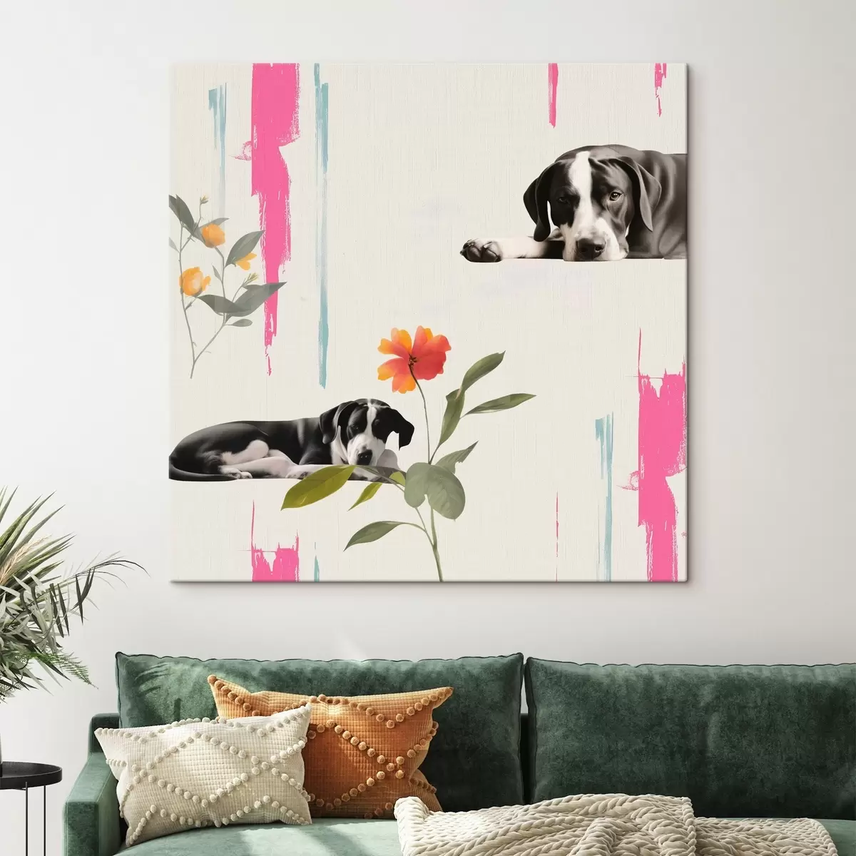 Glezna Melnā un baltā vācu doga ar skumjām acīs s44339